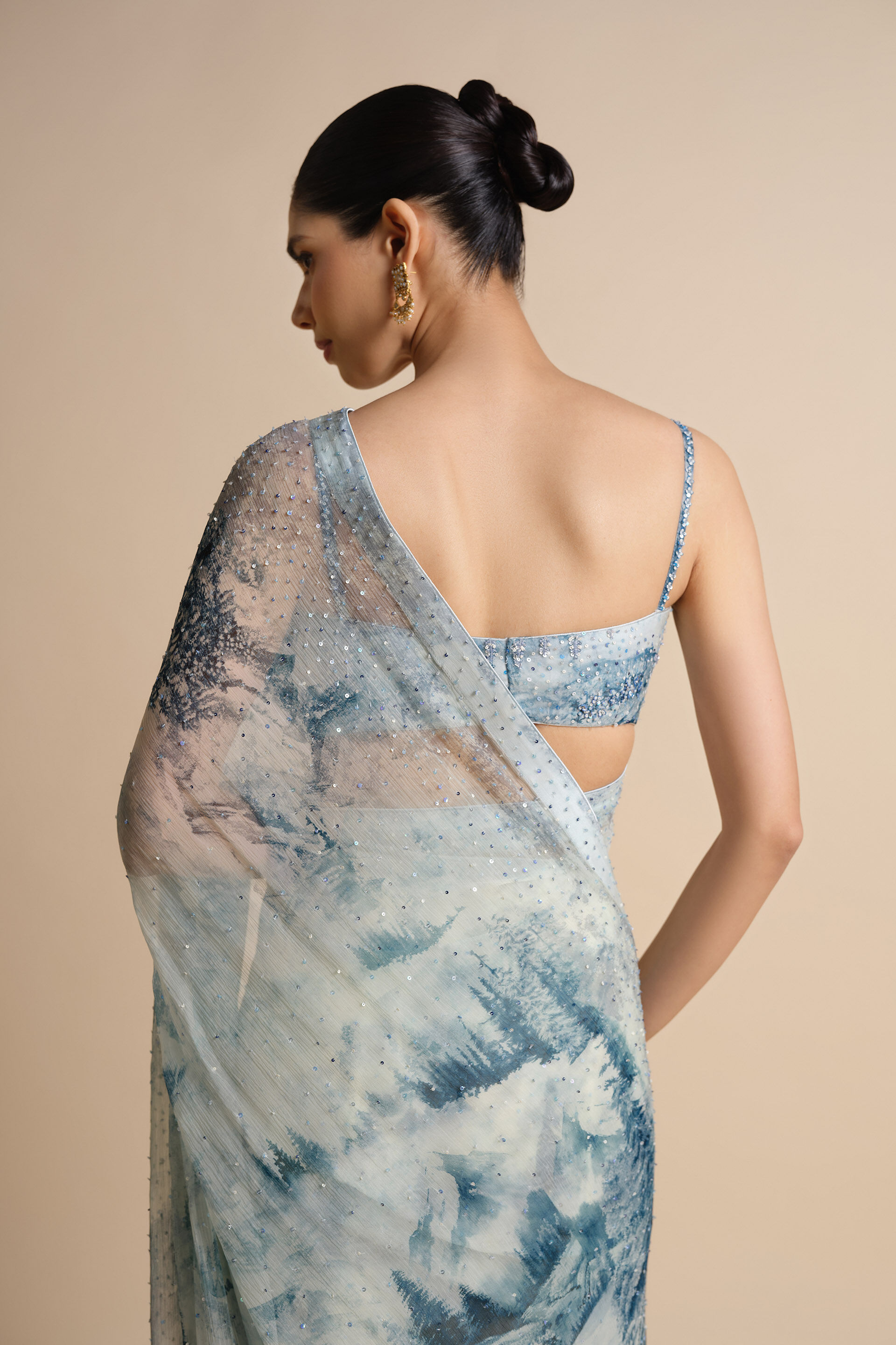 Morava Sequin Chiffon Saree - Powder Blue, Powder Blue, image 12
